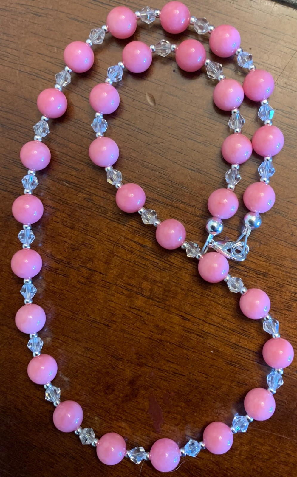 18″ Rose Chalcedony and Bicone Crystal Beaded Necklace