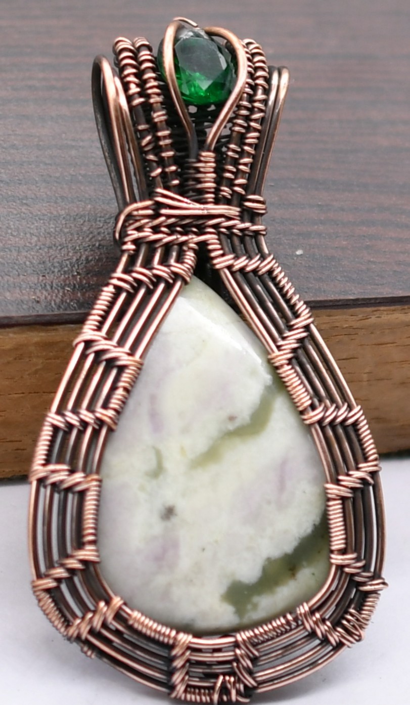 Variscite Copper Wire-Wrapped Natural Gemstone Pendant 2.5″ J 323