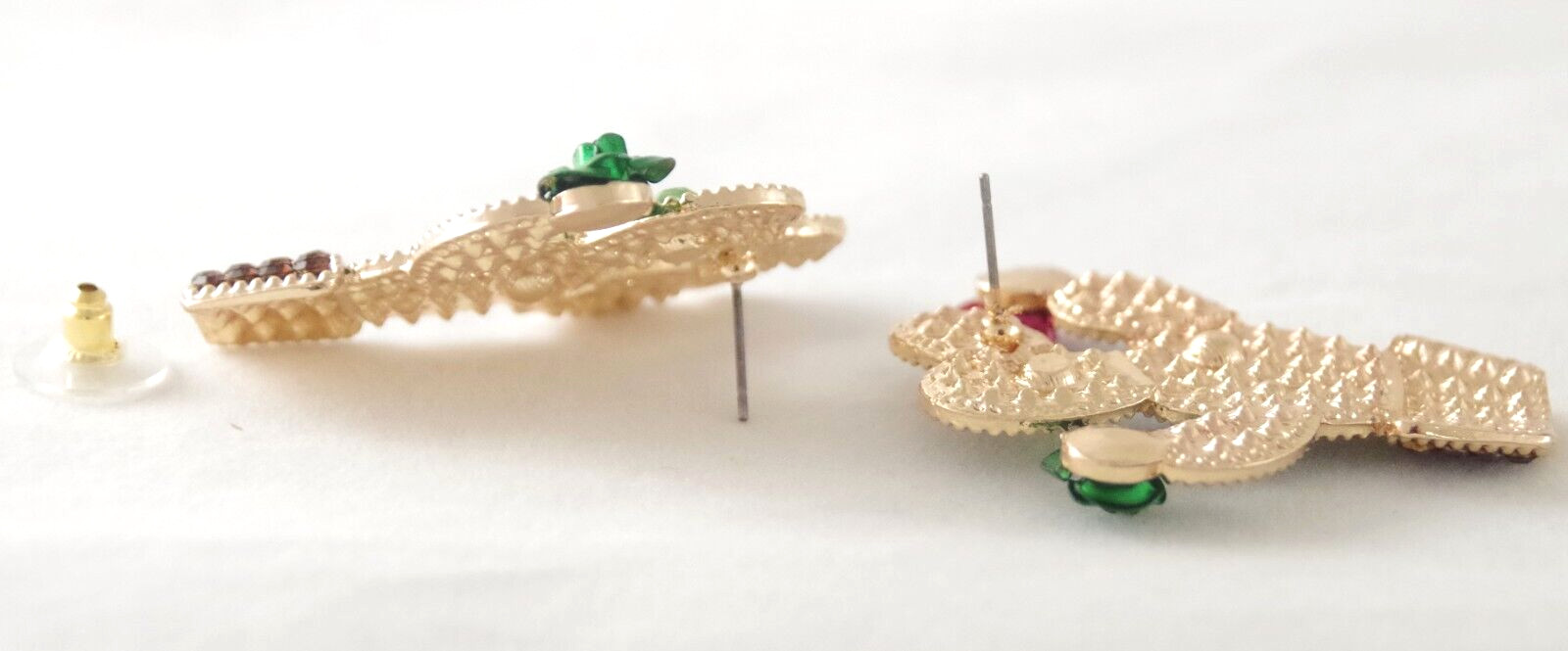 1.75″ BETSEY JOHNSON CRYSTAL RHINESTONE CACTI w 3D METAL CACTUS FLOWERS EARRINGS