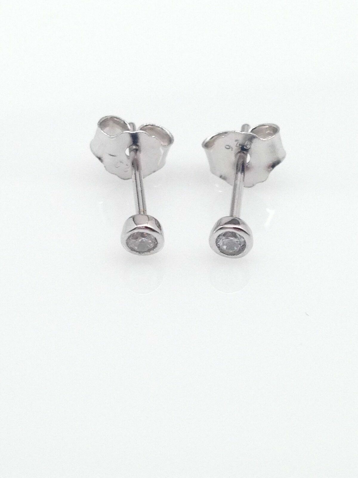 Silver Plated Tiny Bezel Cz Solitaire Stud Earrings 2mm Lab-Created A37