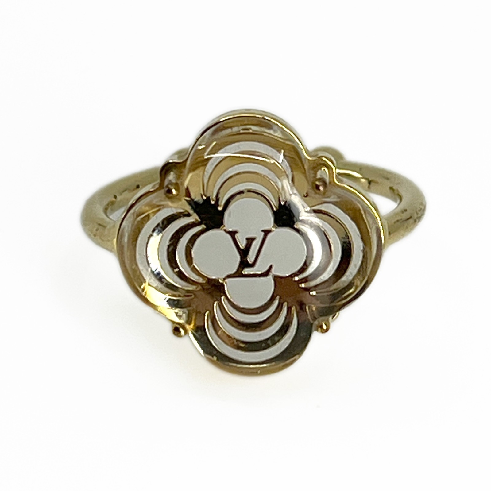 Louis Vuitton Monogram Flower Resin Ring Gold Tone Size US 3.5 (Japan 5) Pinky