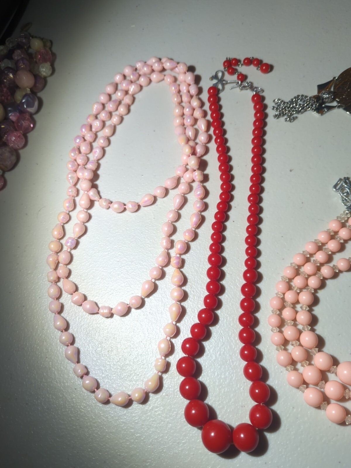 Assorted Metal & Plastic Costume Jewelry ~ Pink, Red, White, Gray ~ 6 Pieces
