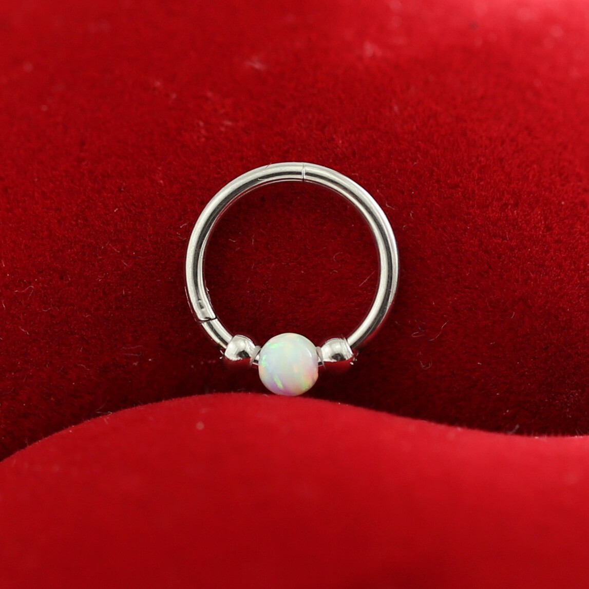 Titanium Opal Segment Clicker Septum Nose Ring Piercing Hoop Hinged Sleeper 18g