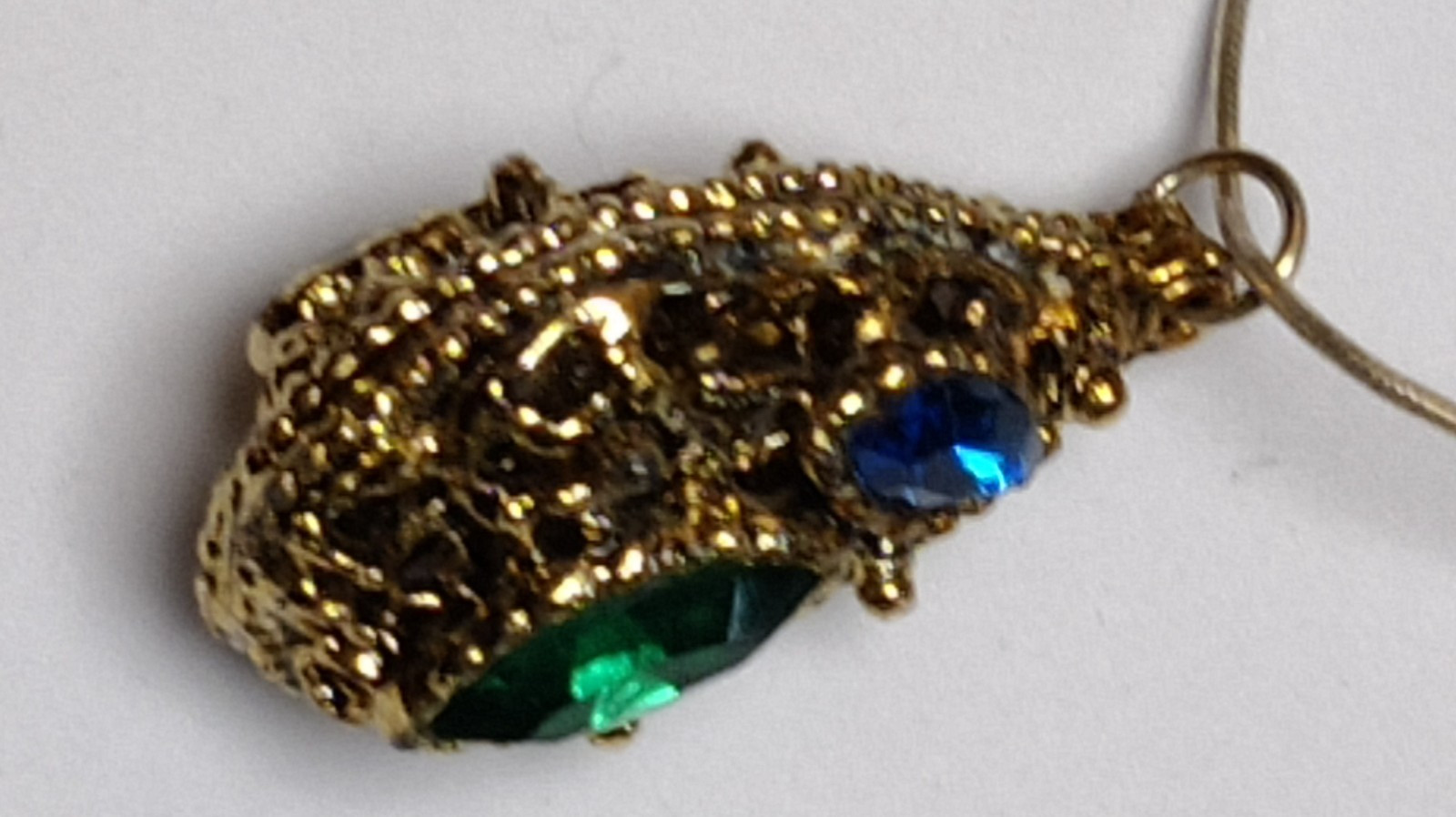 Gold Teardrop with Green & Blue Crystal Rhinestones Pendant