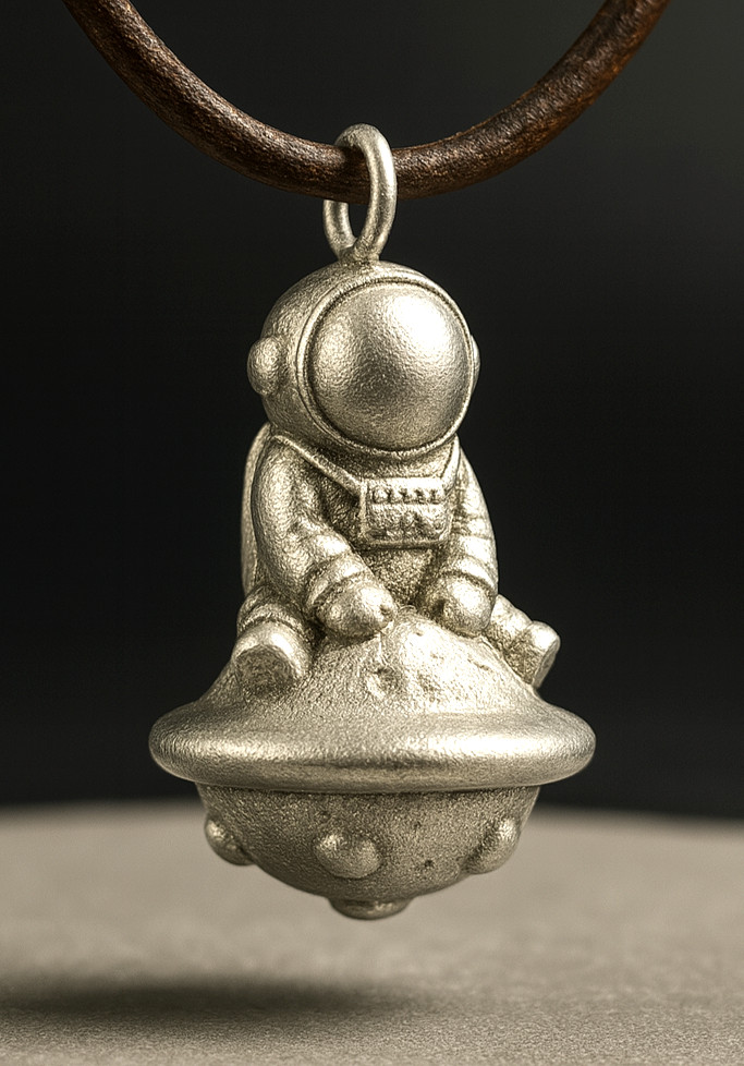 Metal Casted UFO Astronaut, Resin 3D Printed Necklace Design