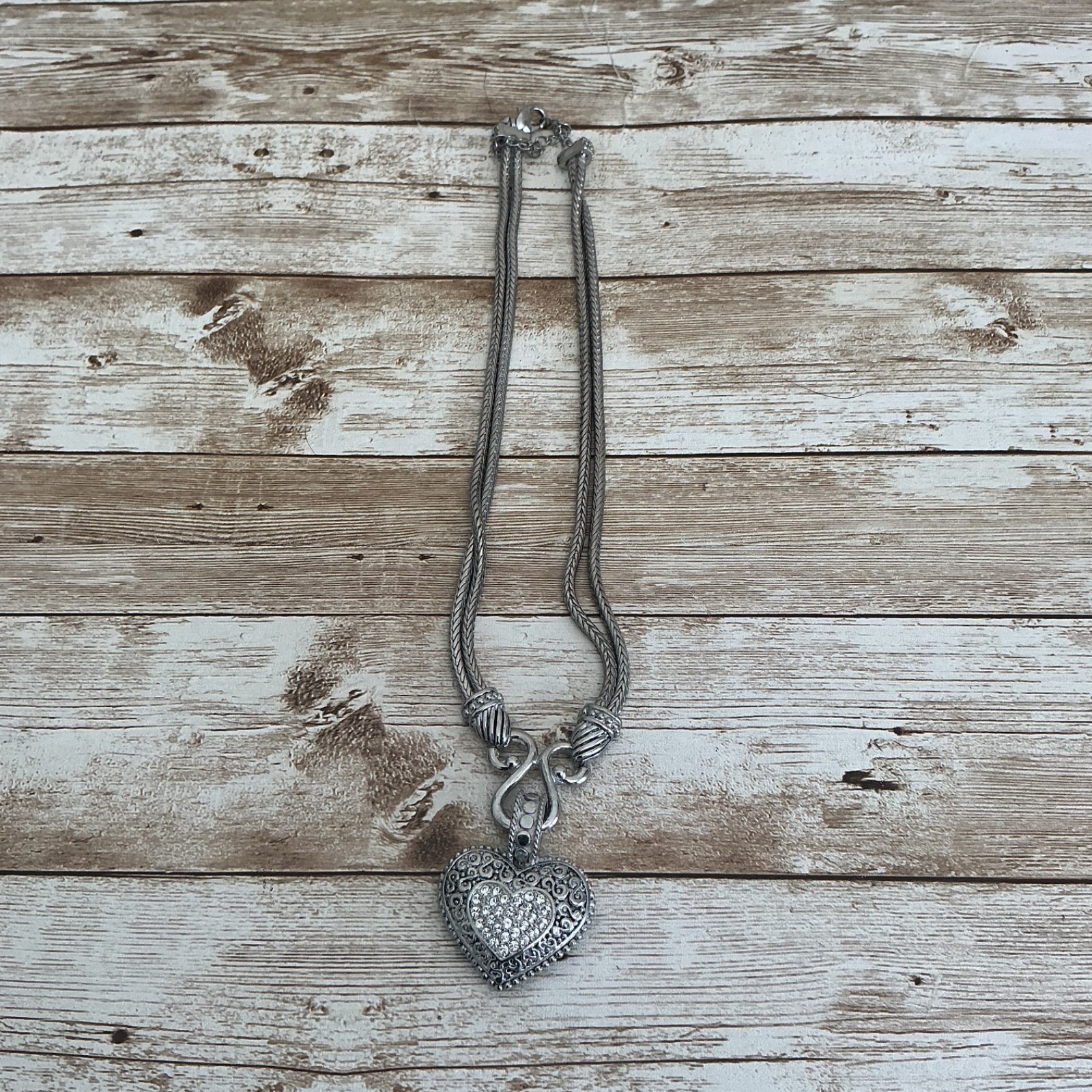 Lia Sophia “Love Dust” Cut Crystal Heart Pendant Pave Silver Tone Necklace