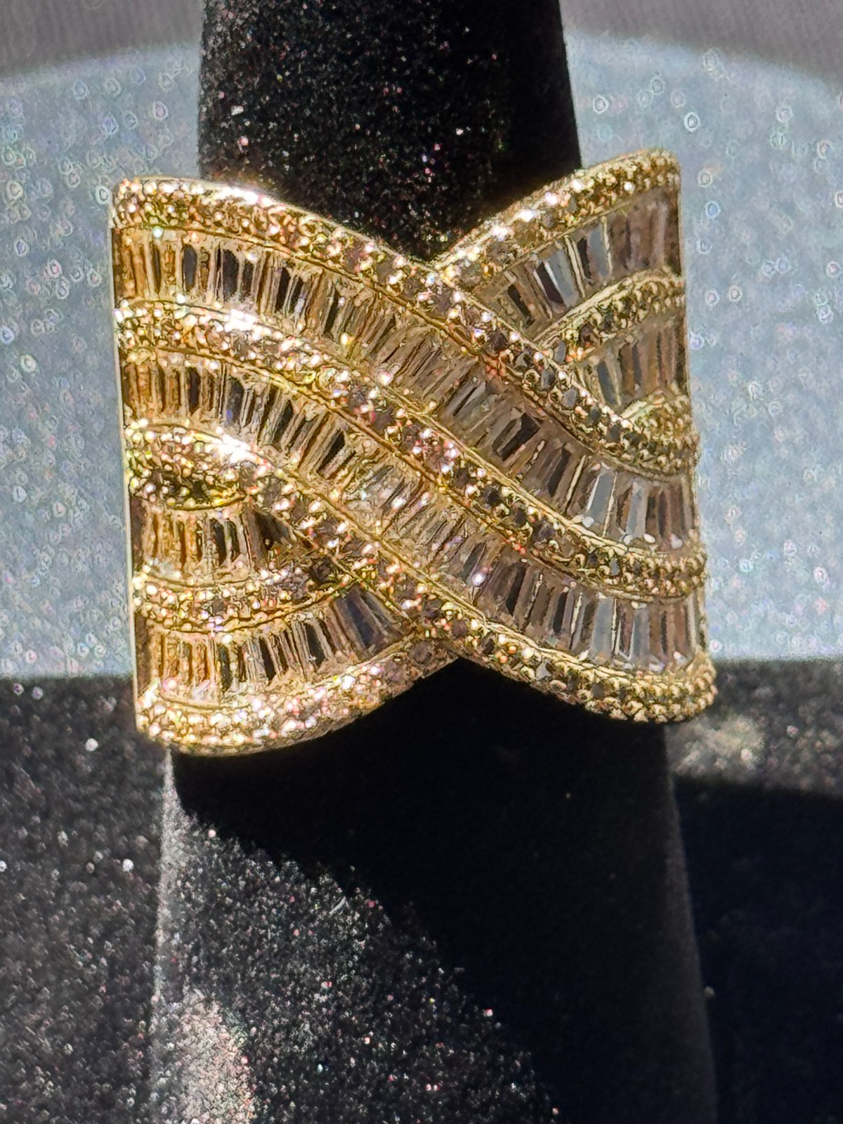 Stunning Wave Style Baguette Statement Cocktail Ring Size 7 Free Shipping