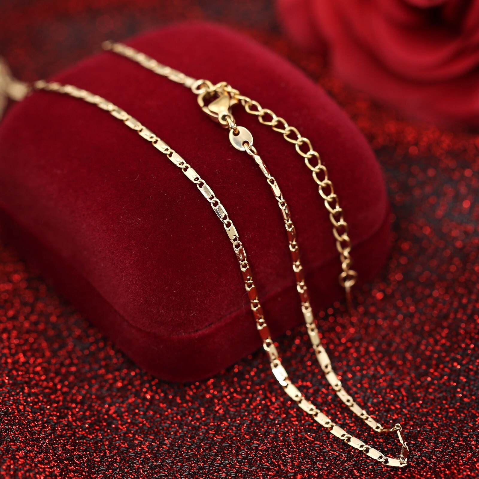 9K CHAMPAGNE GOLD FILLED SOLID 1.5mm ANCHOR RING LINK CHAIN NECKLACE 40cm-45cm