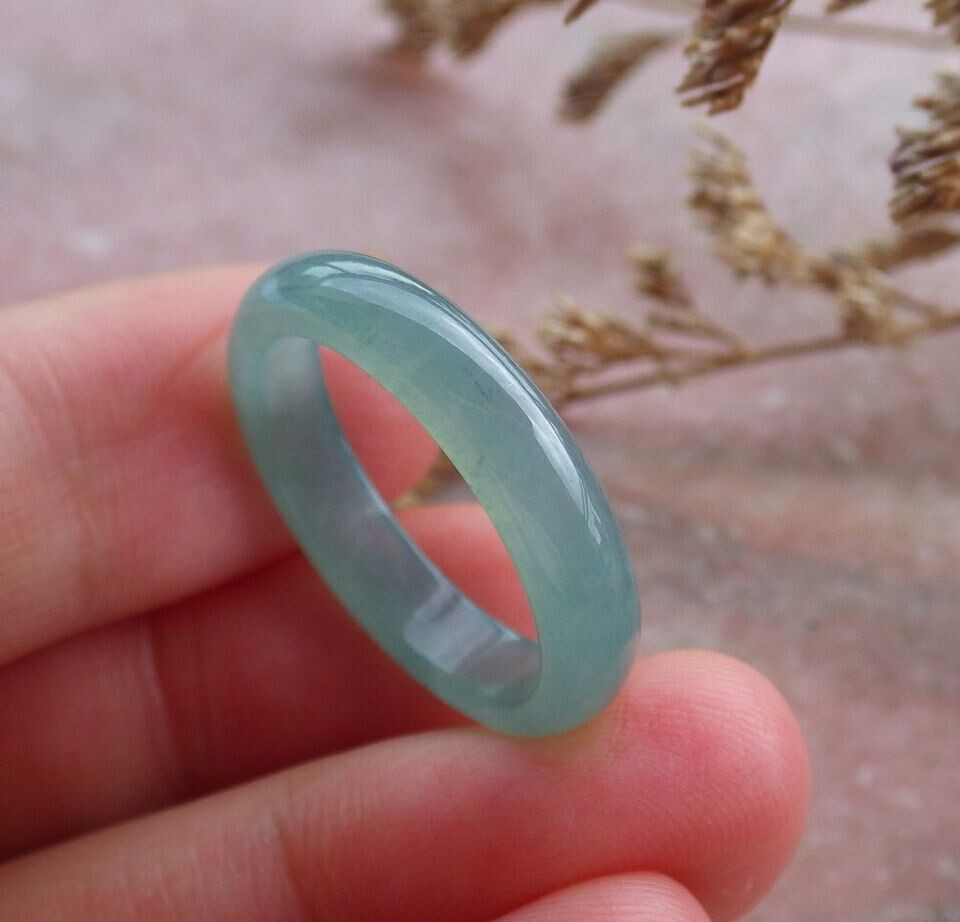 Video Certified Icy Green Natural 100% A Jadeite Jade Circle Ring NO.8 # 409519