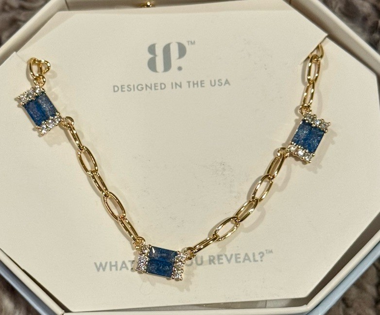 Bomb Party BP OG Necklace-The Chloe Necklace -Aqua Blue Ice Crystal On Gold
