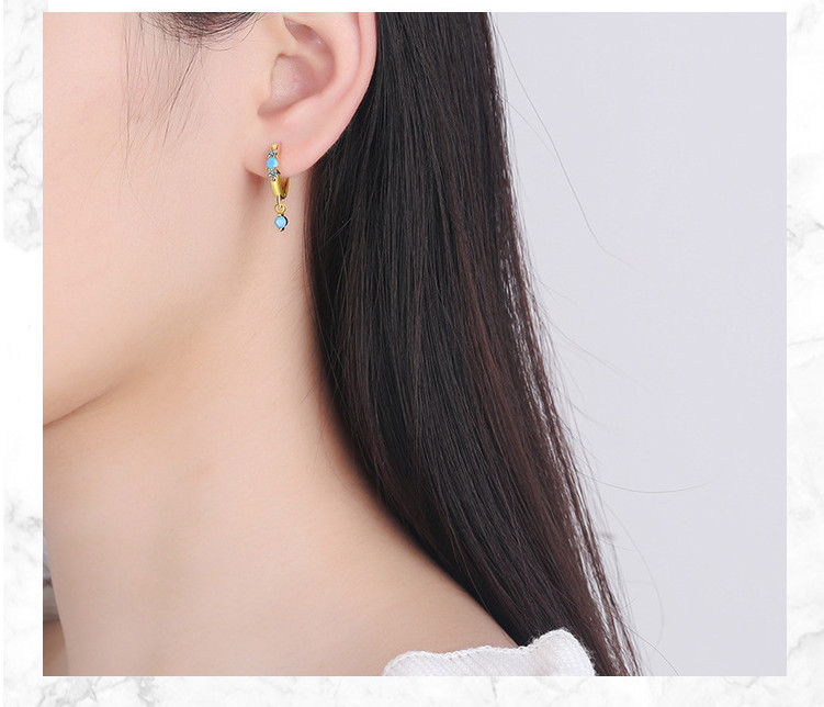Women 925 Silver Plated Dangle Turquoise CZ Huggie Hoop Snap Earrings 12mm XJ31
