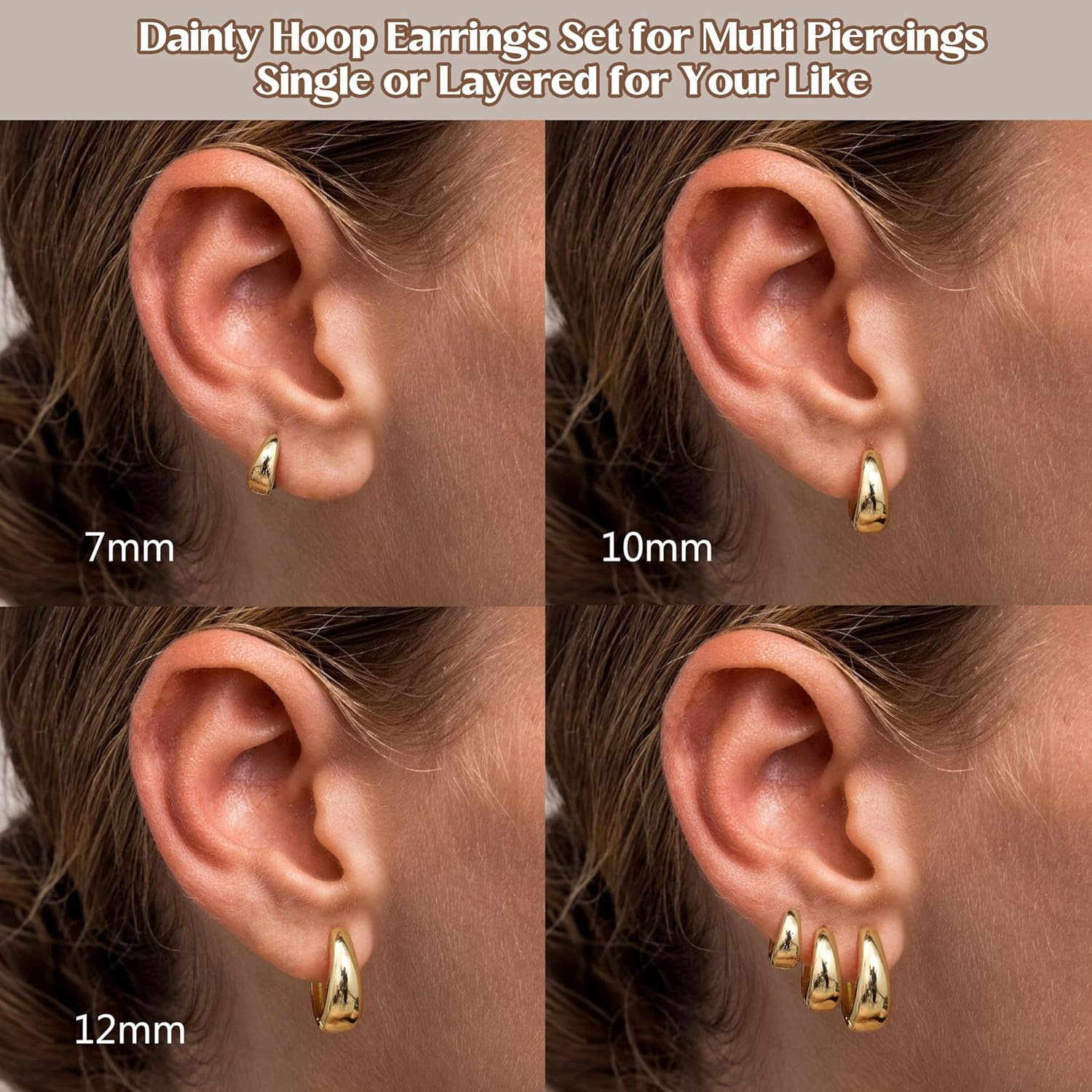3Pairs 14K Gold Plated Hoop Earrings Set for Women Chunky Earring Silver Plated