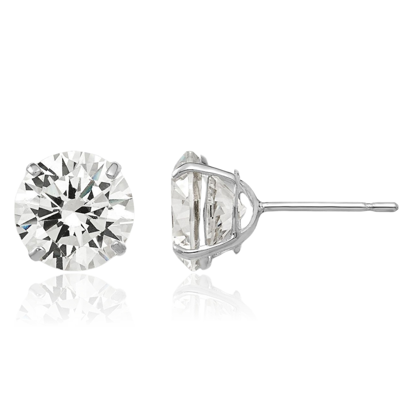 14K Solid White Gold 1.25 ct Cubic Zirconia Medium Stud Earrings 6mm 1/4 inch
