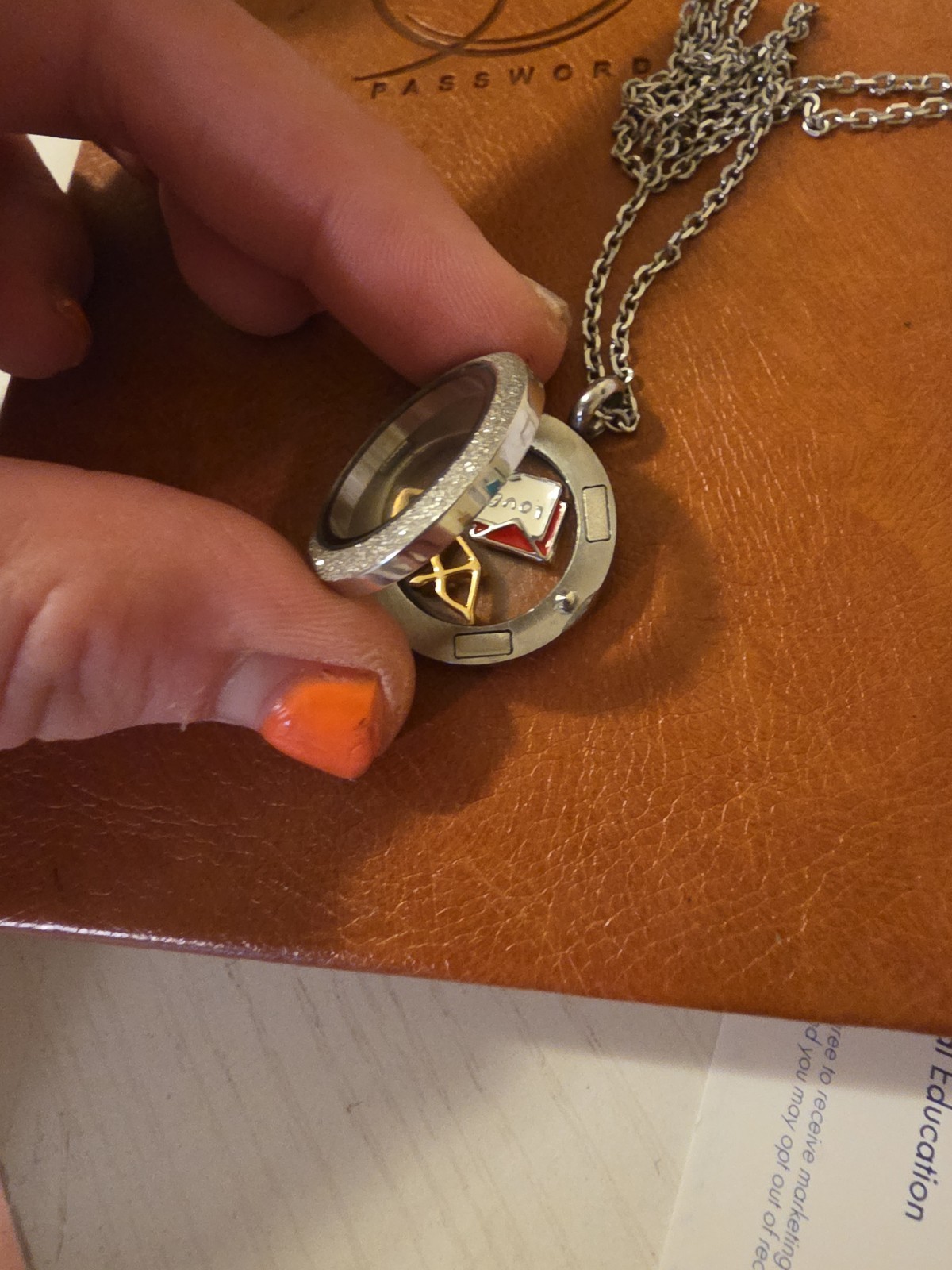 Origami Owl Silver Plated Charm Pendant Necklace Glass Locket Crystals 34”