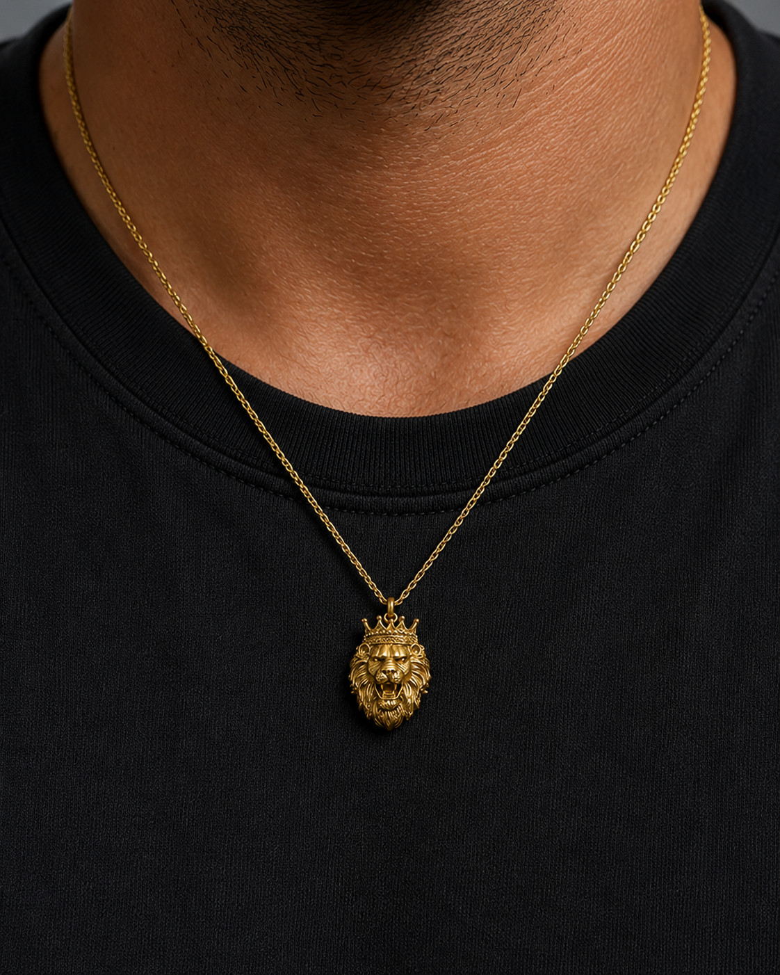 Crowned King Lion Solid 14 K Yellow Gold Pendant- Lion Jewelry Necklace Pendant