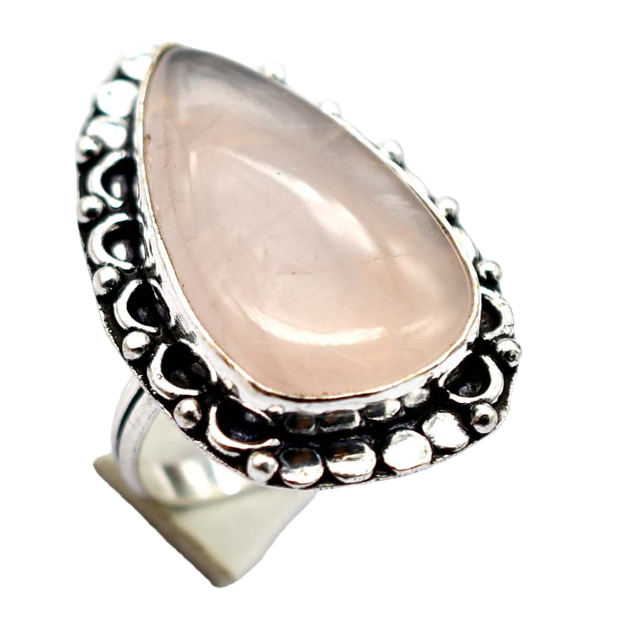 Rose Quartz Ethnic Handmade Ring Jewelry US Size-8.25 R 5484