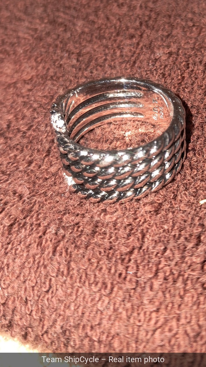 David Yurman Willow Serpent Serpentine Silver Diamond Rope Ring Sz 7 G2U