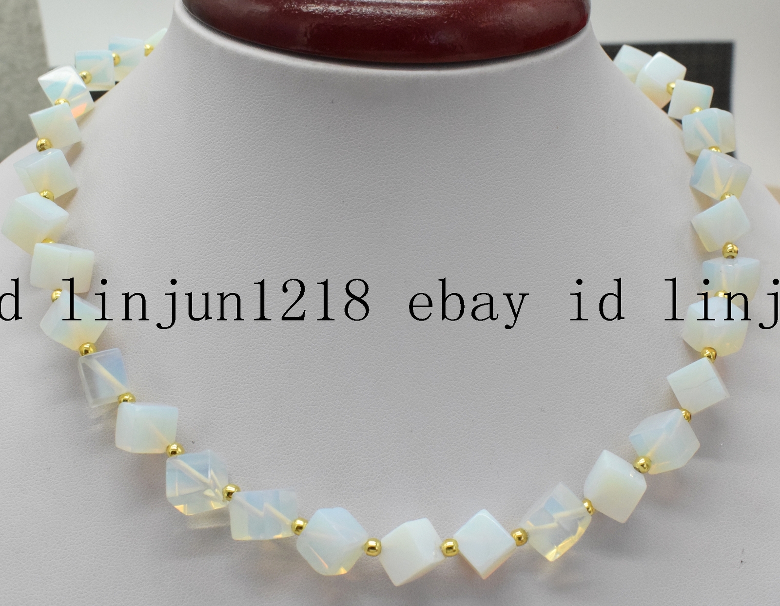 8x8mm Square White Sri Lanka Moonstone Gemstone Beads Necklace 18”