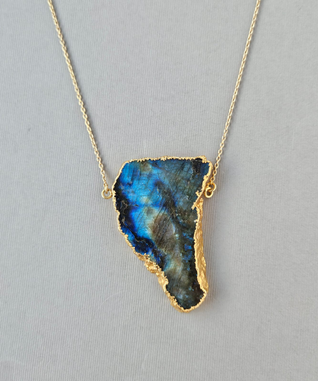 Baroni Designs Large Labradorite Pendant .925 Silver Gold Plated Necklace 19″