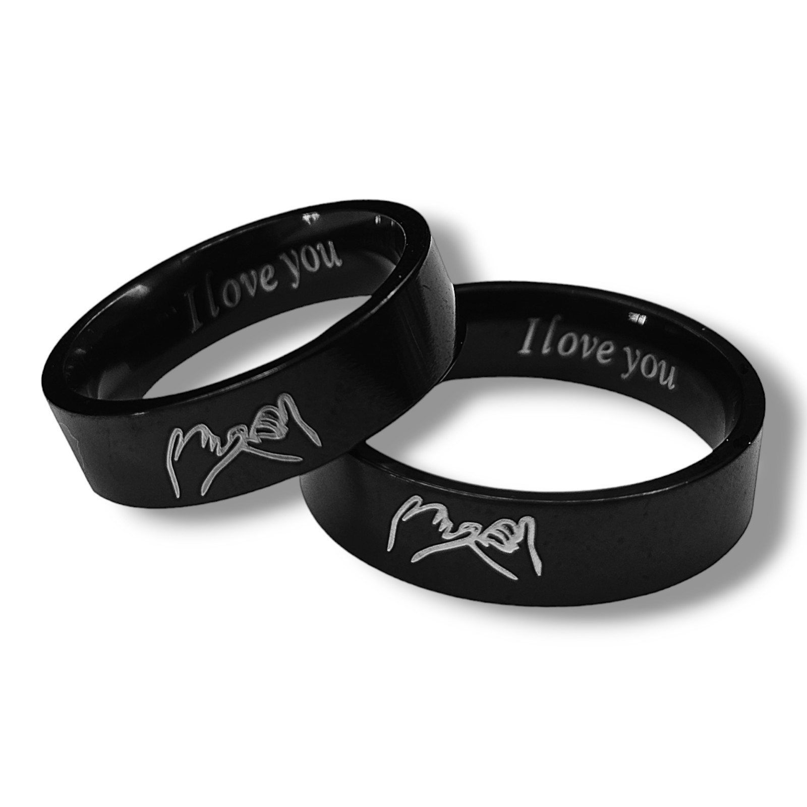 Couples Matching 2pc RING SET: ”I Love You” & “Pinky Promise” Engraved Bands