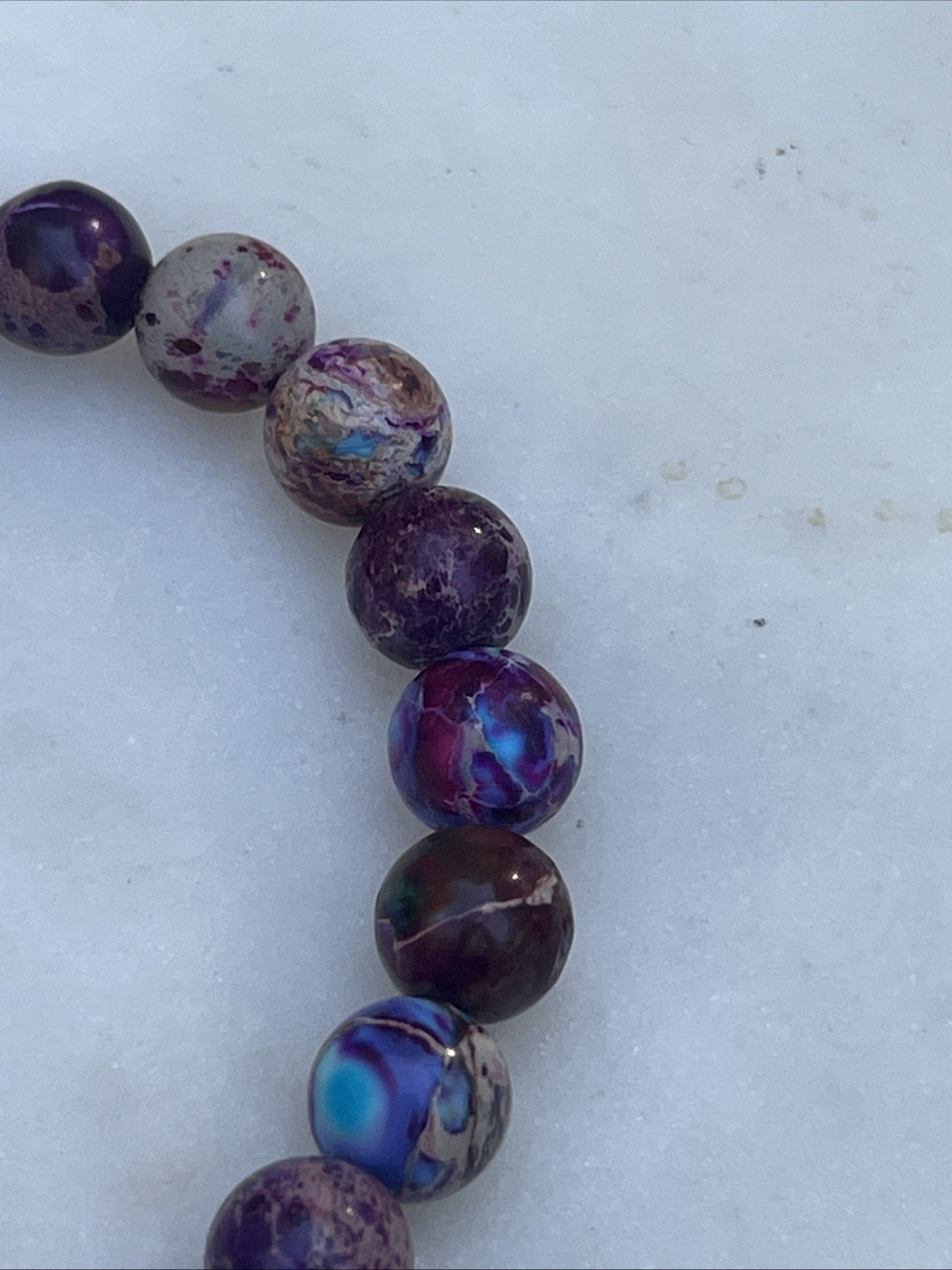 Pull On Stone Beaded Stretch Bracelet with Cross
