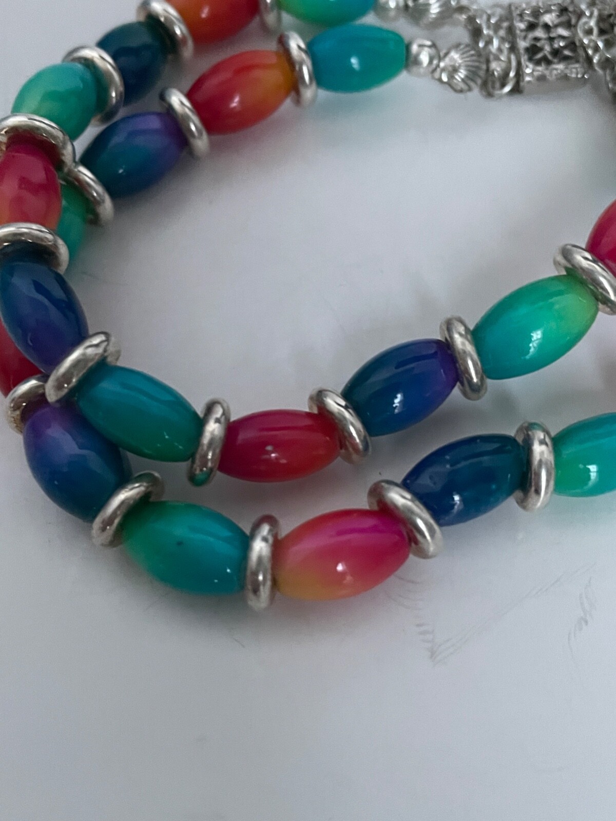 Tie Dye Bead Double Bracelet blue pink green purple silver tone DD104
