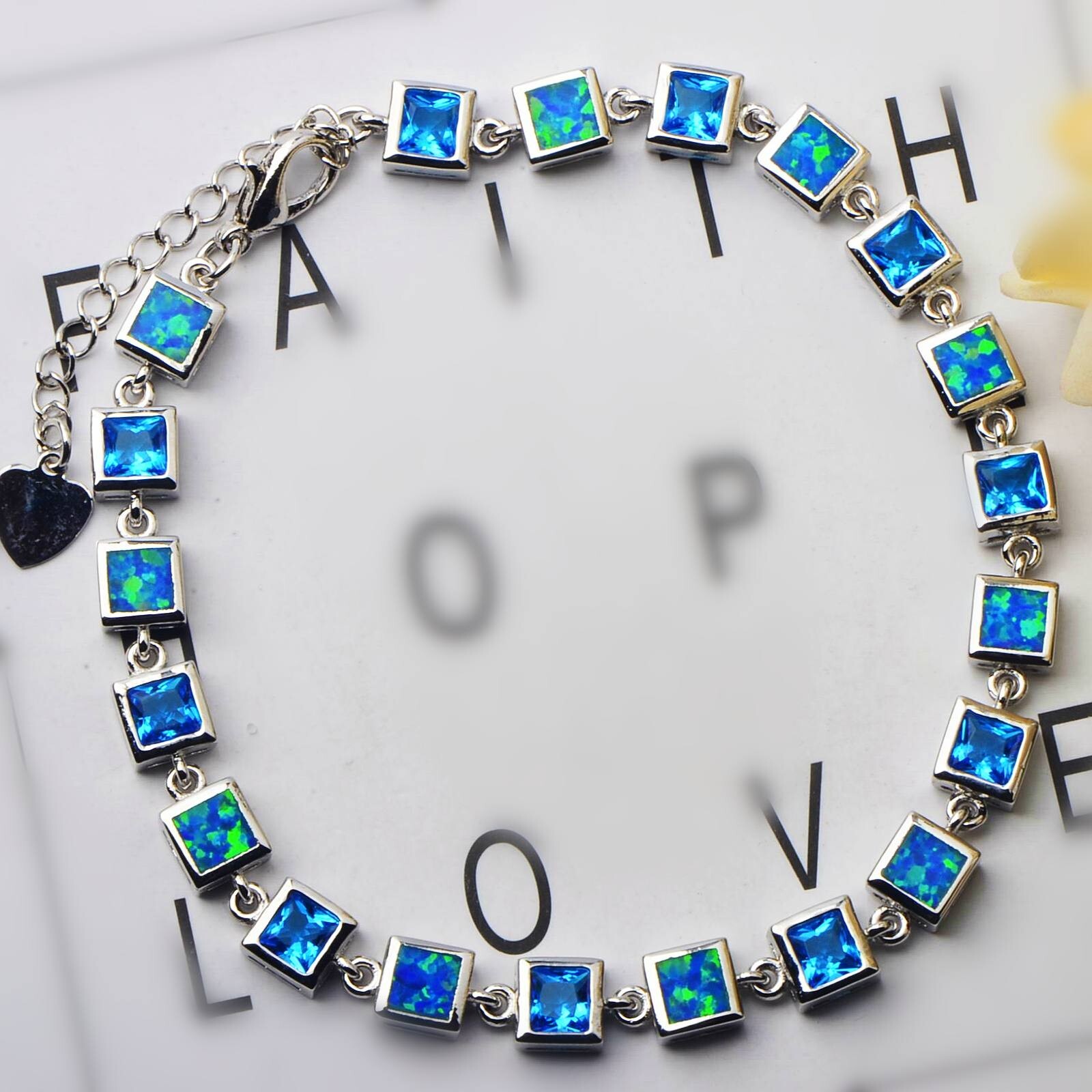 Hawaii Blue Opal Square Bracelet 925 Sterling Sliver Jewelry For Women Girls