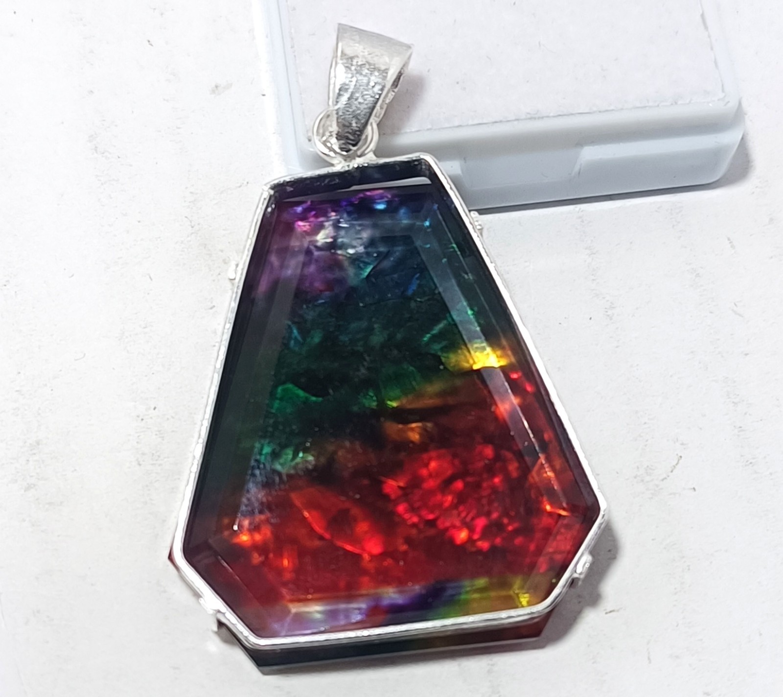 Certified 97.40 Ct Natural Ammolite 925 Solid Silver Rainbow Pendant Gemstone