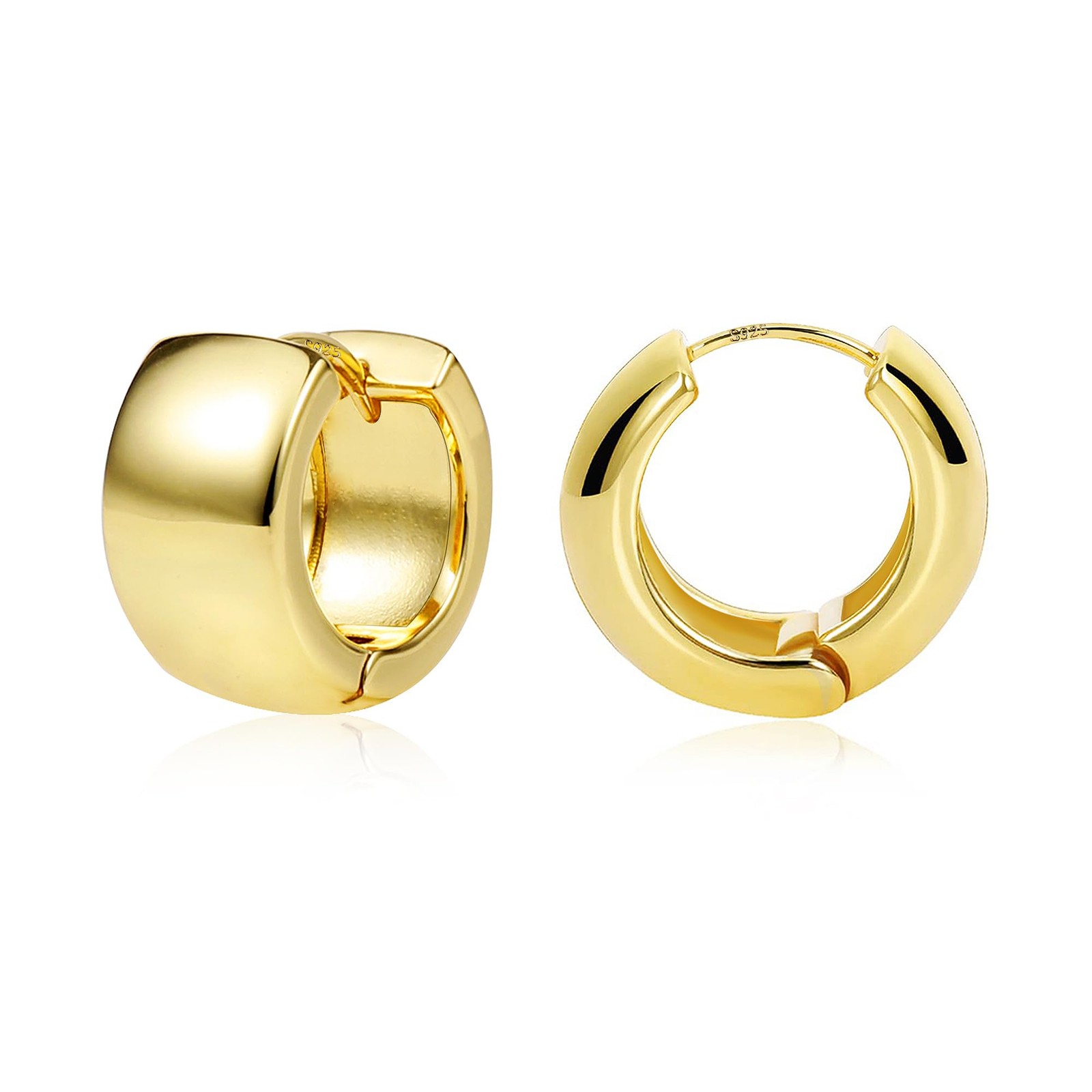 Gold Chunky Hoop Earrings for Women Sterling Silver Thick Small,