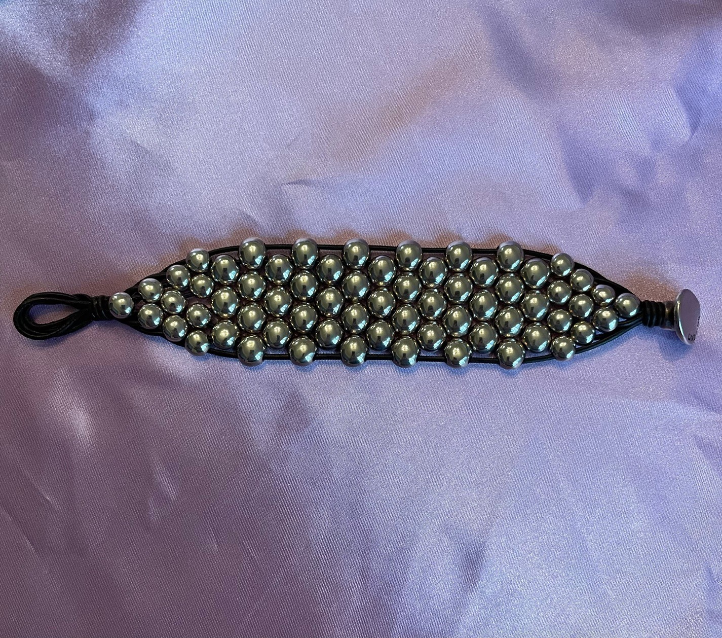 UNO de 50 Multi-Row Silver Beaded Bracelet with toggle clasp