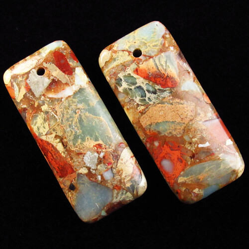 2Pcs Nice Natural Snake Skin Jasper Oblong Pendant Bead YJ110-2DHS