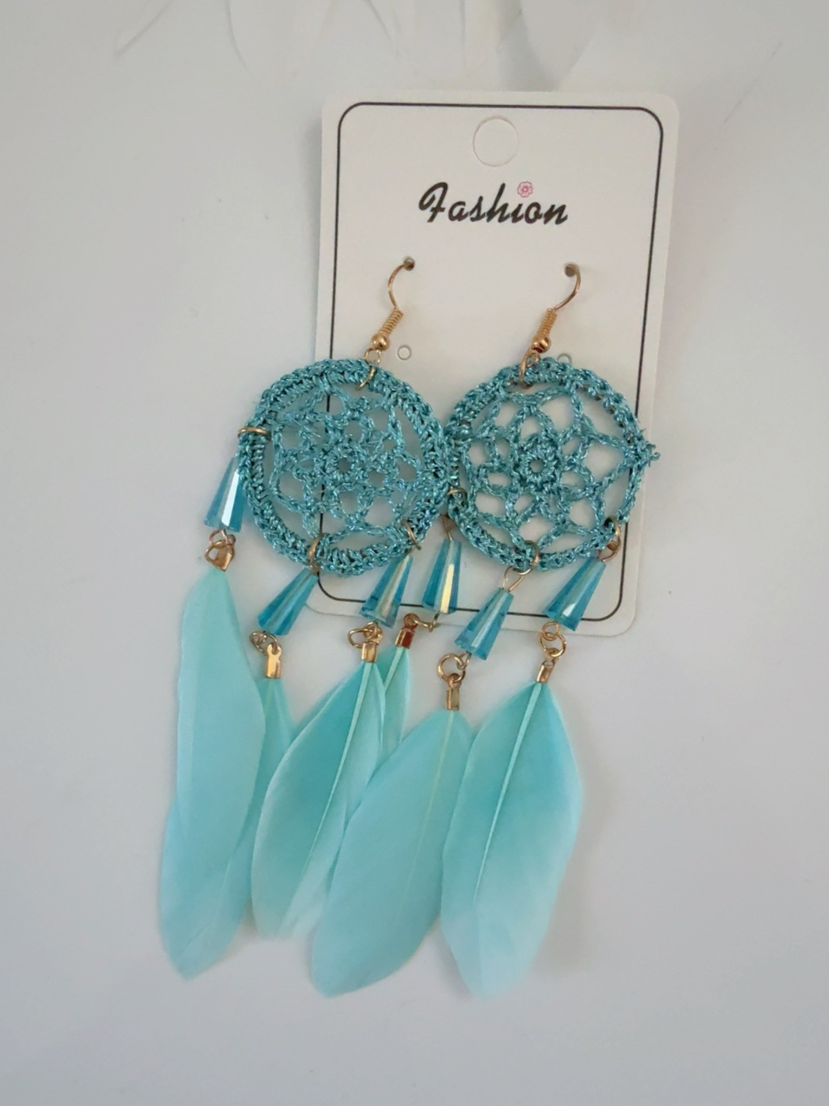 Women Retro Feather Bohemia BOHO Crochet dream catcher Party Long Drop Earrings