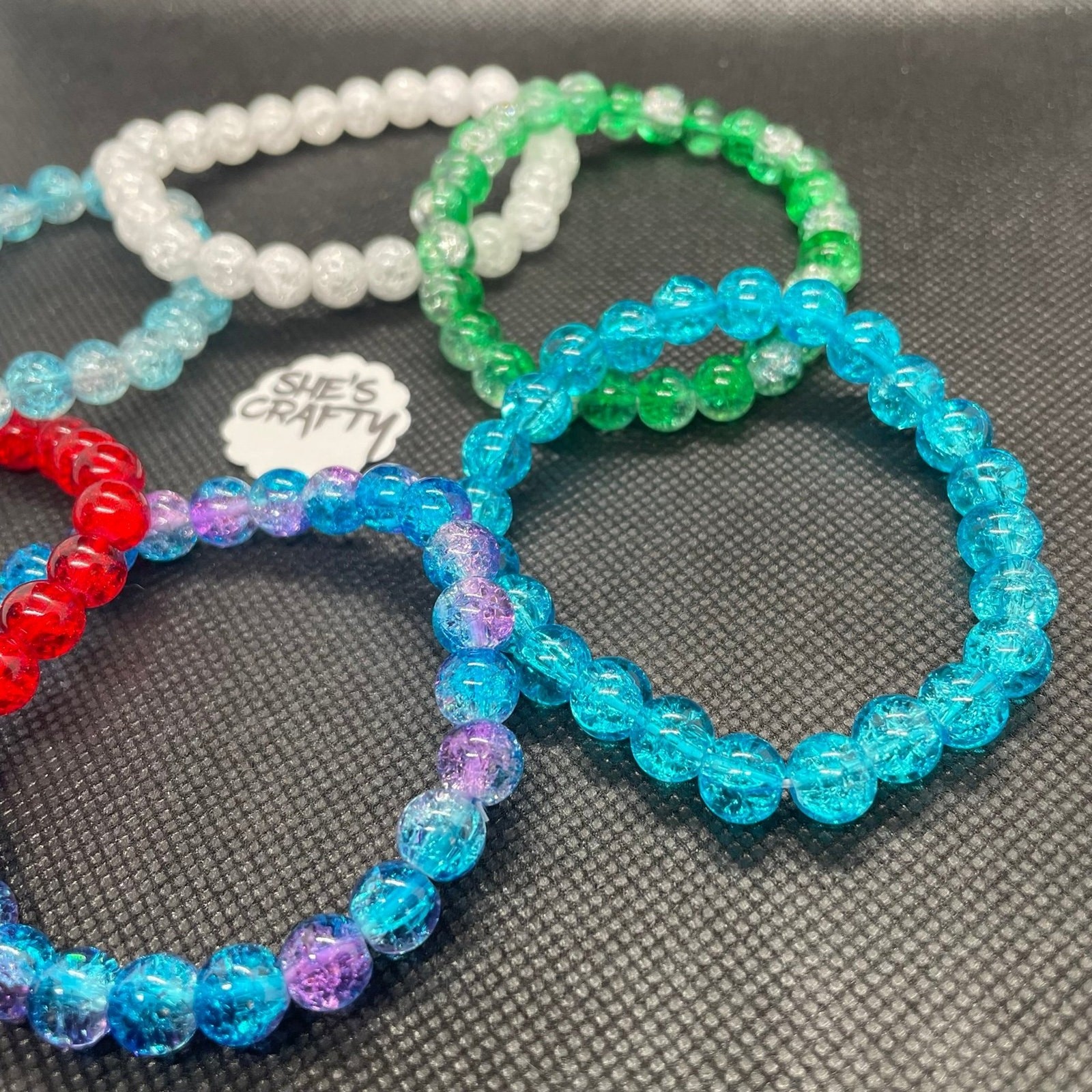 6 Piece Solid & Gradient Crackle Glass Bracelet Set