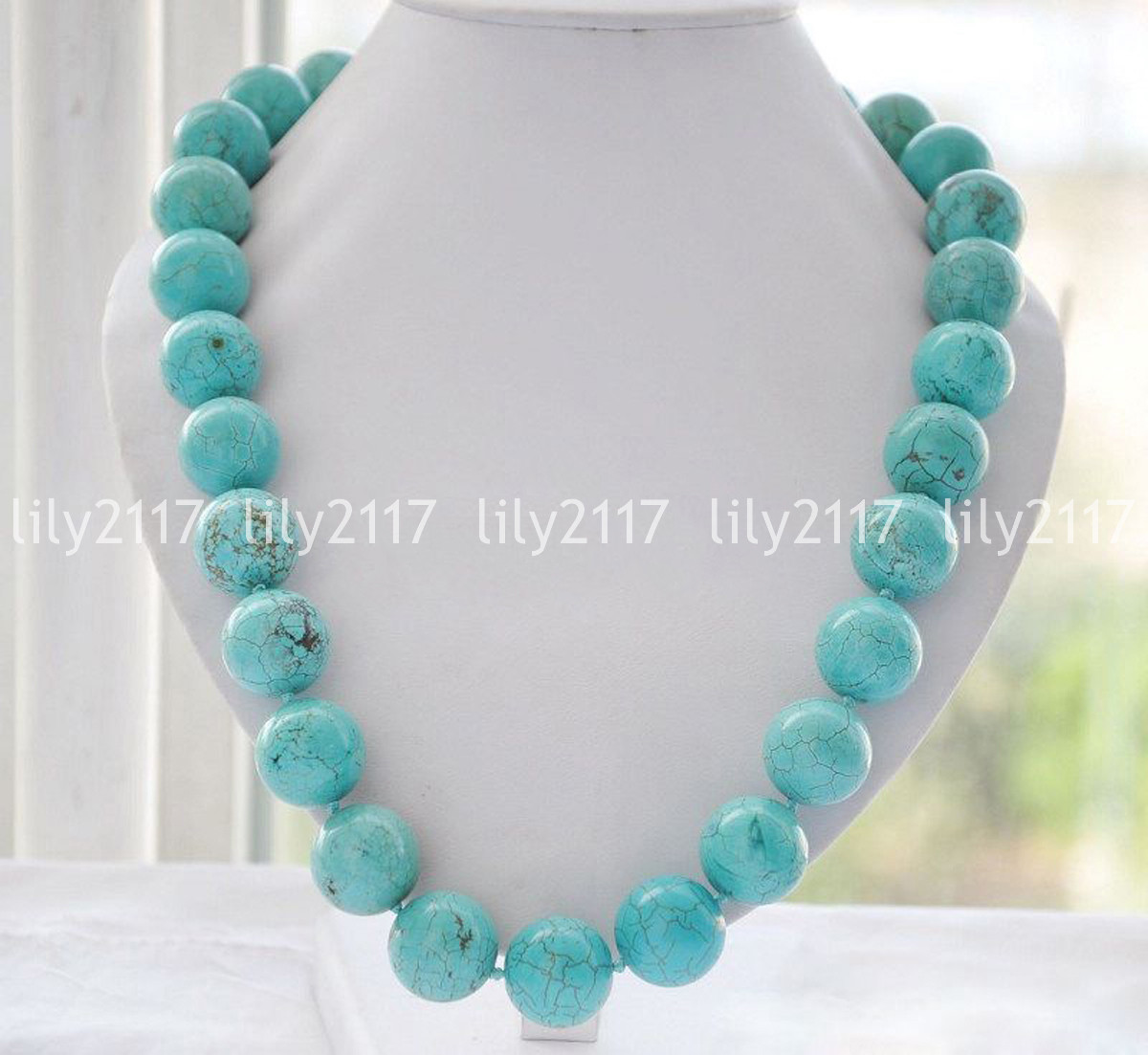 Genuine 6/8/10/12/14mm Natural Blue Turquoise Gemstone Round Beads Necklace 18″