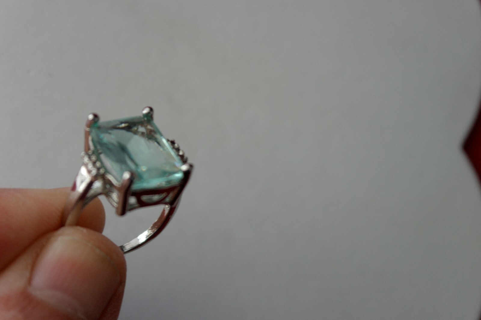 Beautiful 925 Filled Silver Ring With Aquamarine & Cz. 4 Gr.1.7X1.5 Cm. In Box