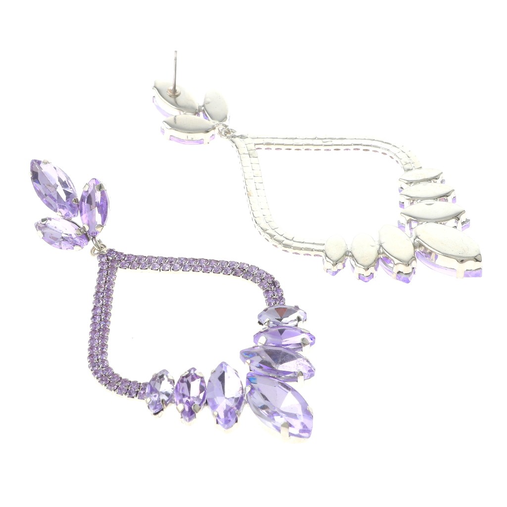 Silver Tone Alloy Metal Rhinestone Drop Post Earrings ESE8675-LAV