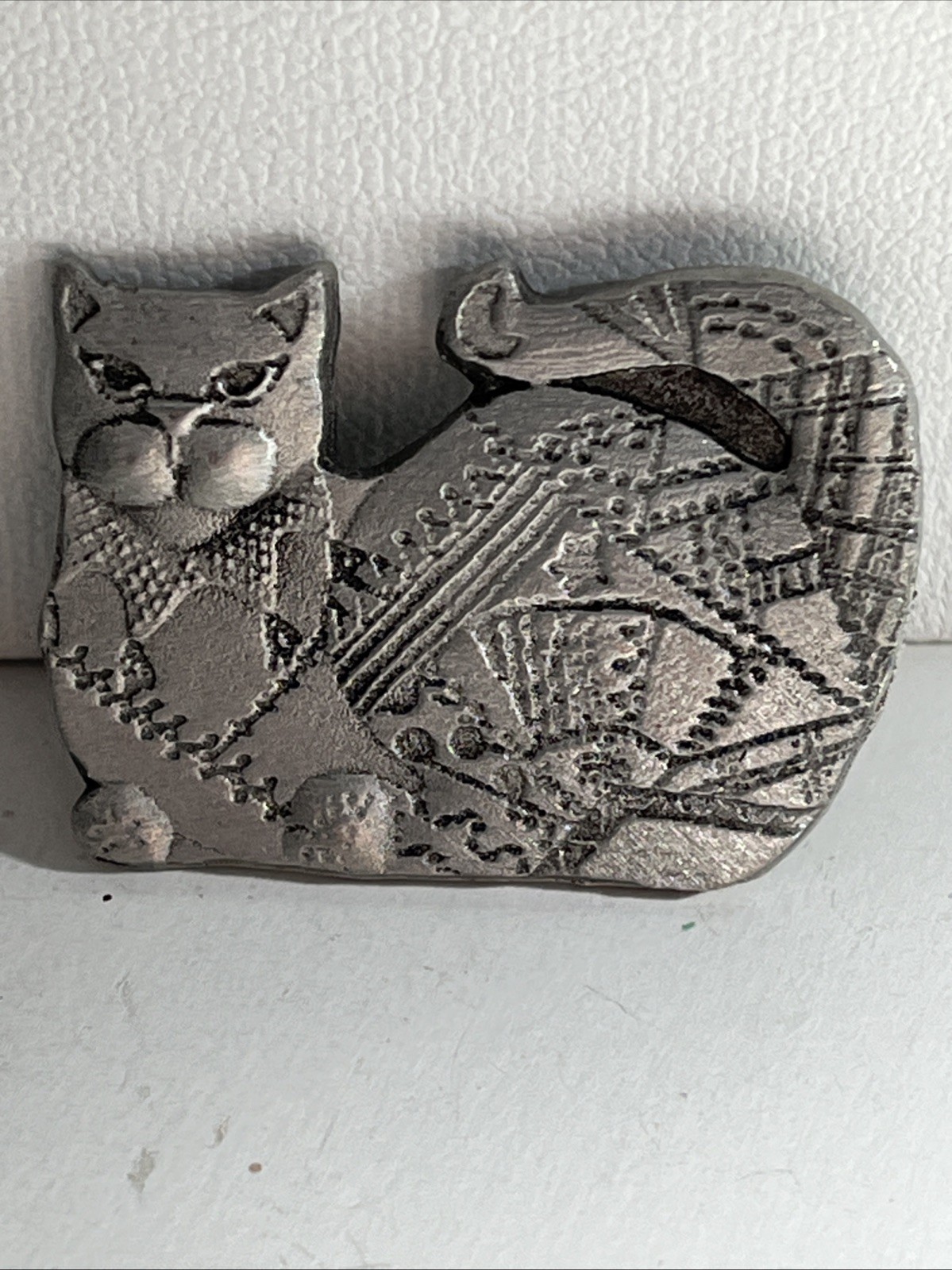 Lora Roche Patchwork Cat Brooch Made Of Pewter 2004