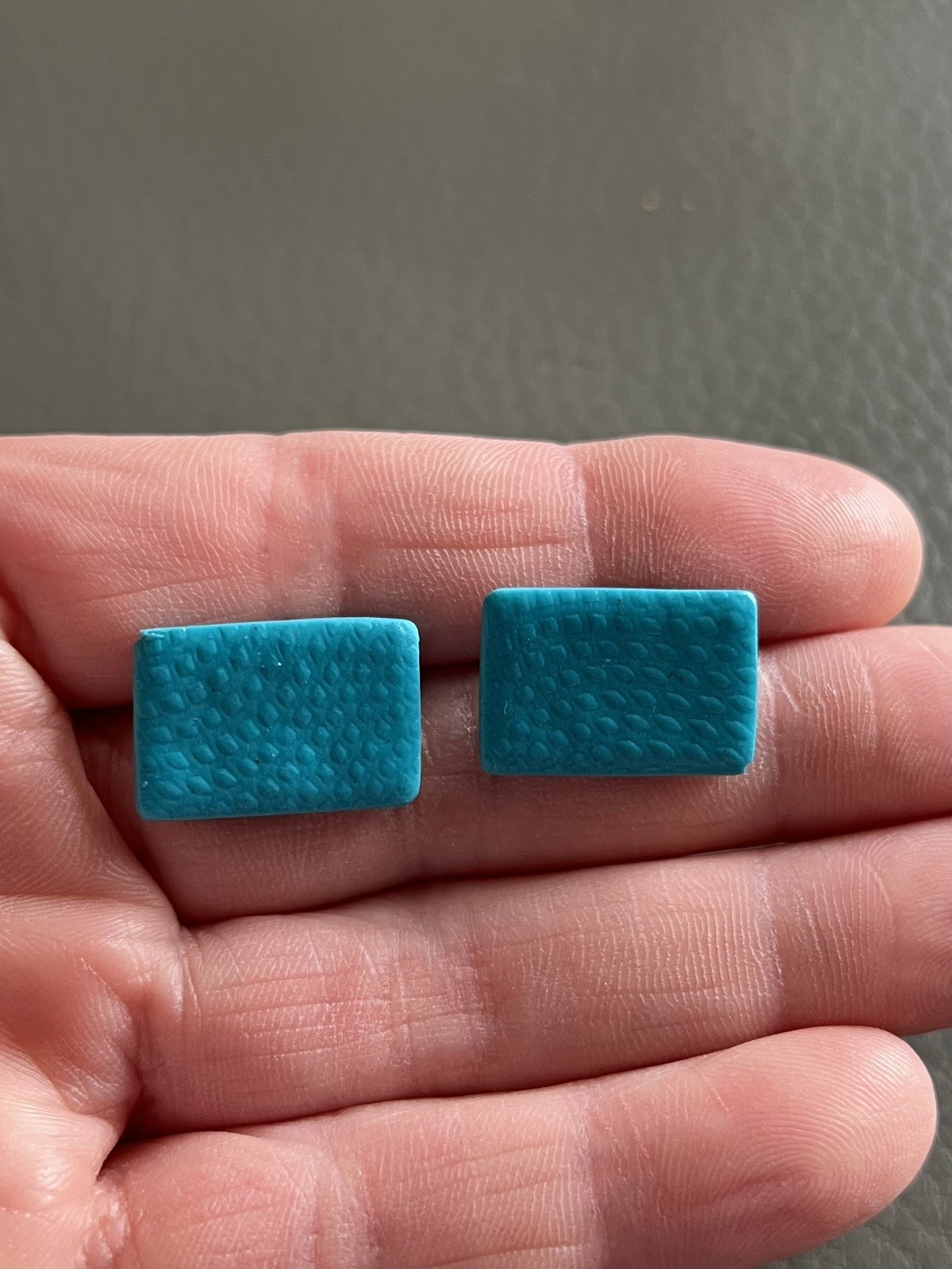 Handmade Turquoise Polymer Clay Stud Earrings – Rectangle – Ultra Lightweight