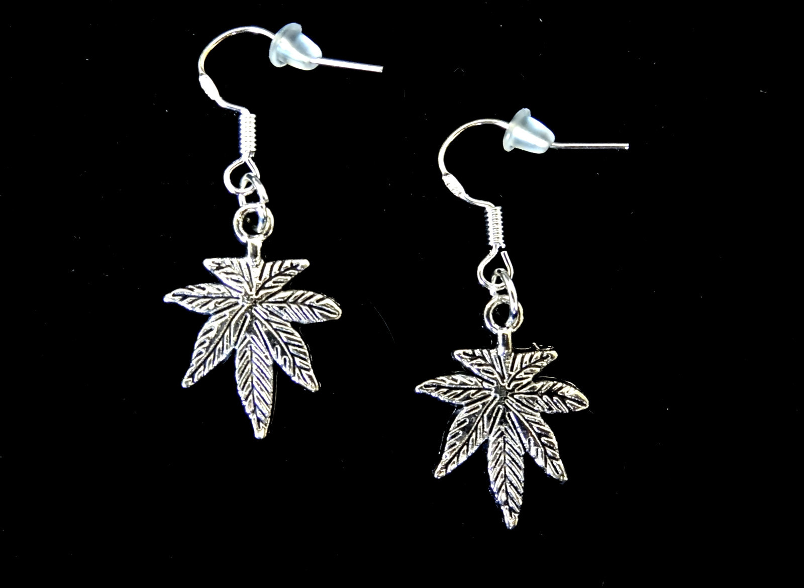 MARIJUANA POT LEAF CANNABIS WEED DANGLE CHARM SILVER EARRINGS~.925 STERLING HOOK