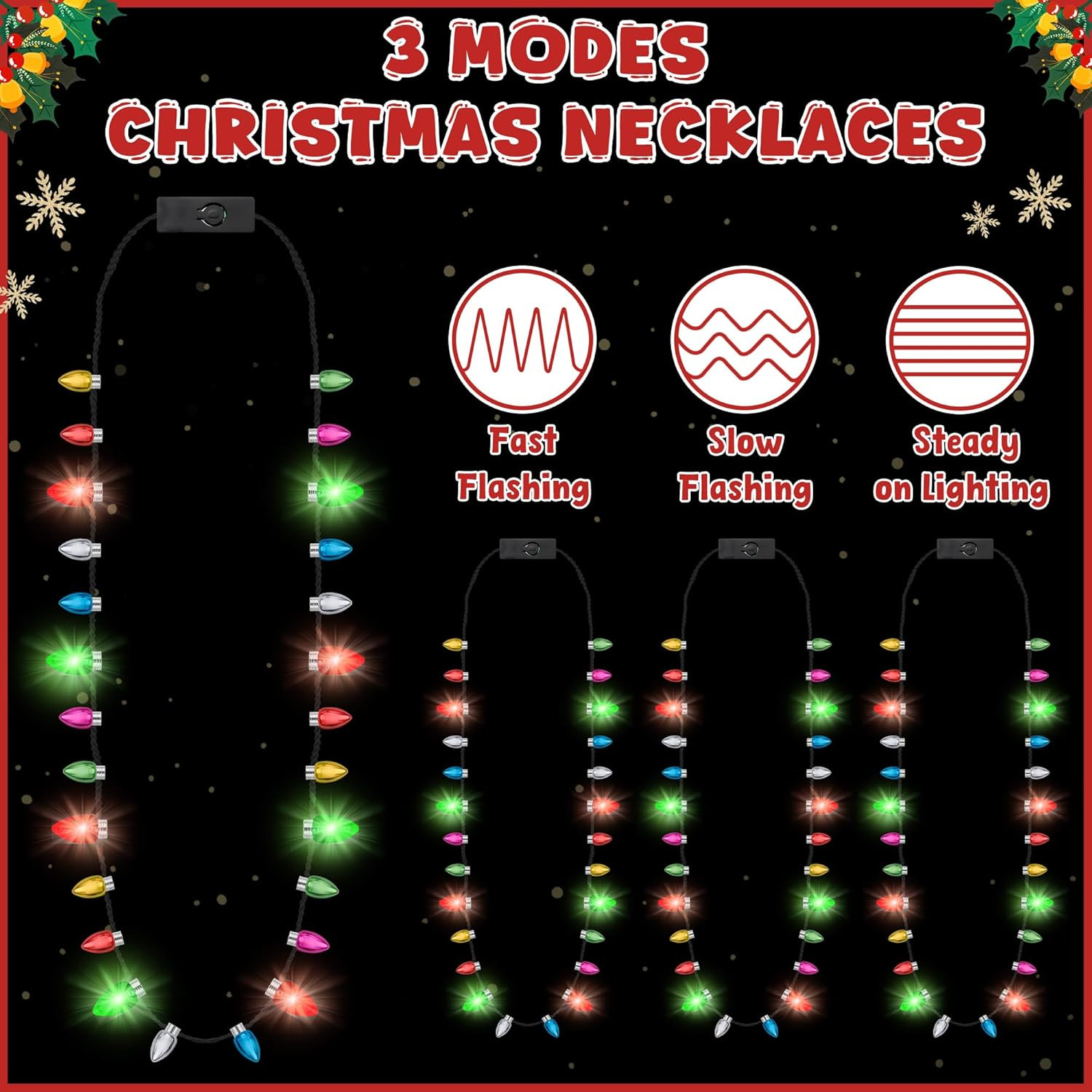 Christmas Light Necklace, Lighting up Xmas Necklace Bulk, Christmas Accessories