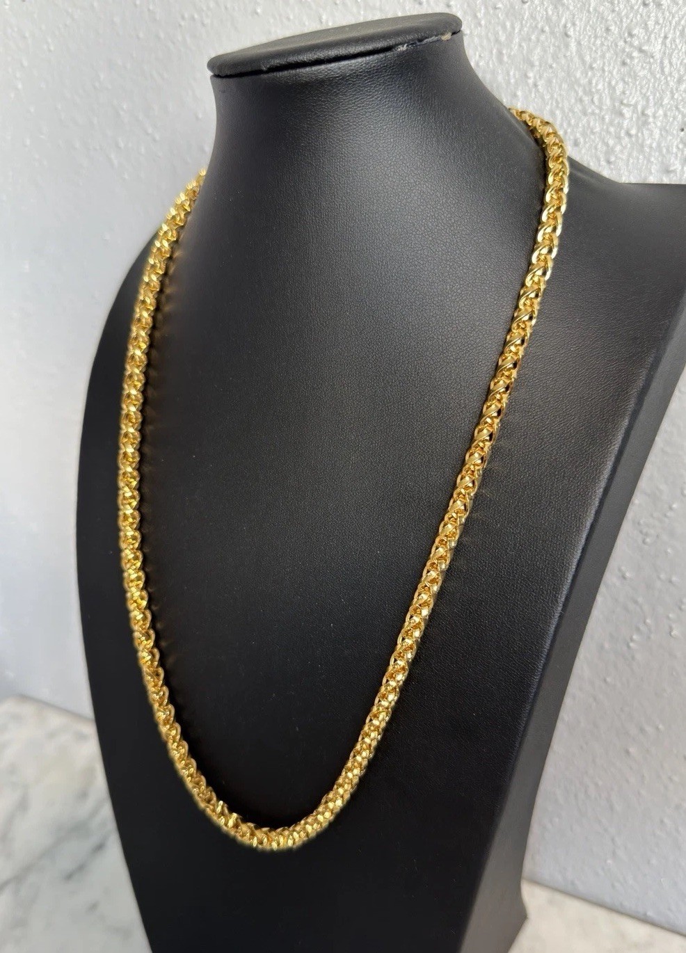 Unsigned Heavy Gold Tone Chunky Wheat Link Chain Necklace 24″ x 6mm