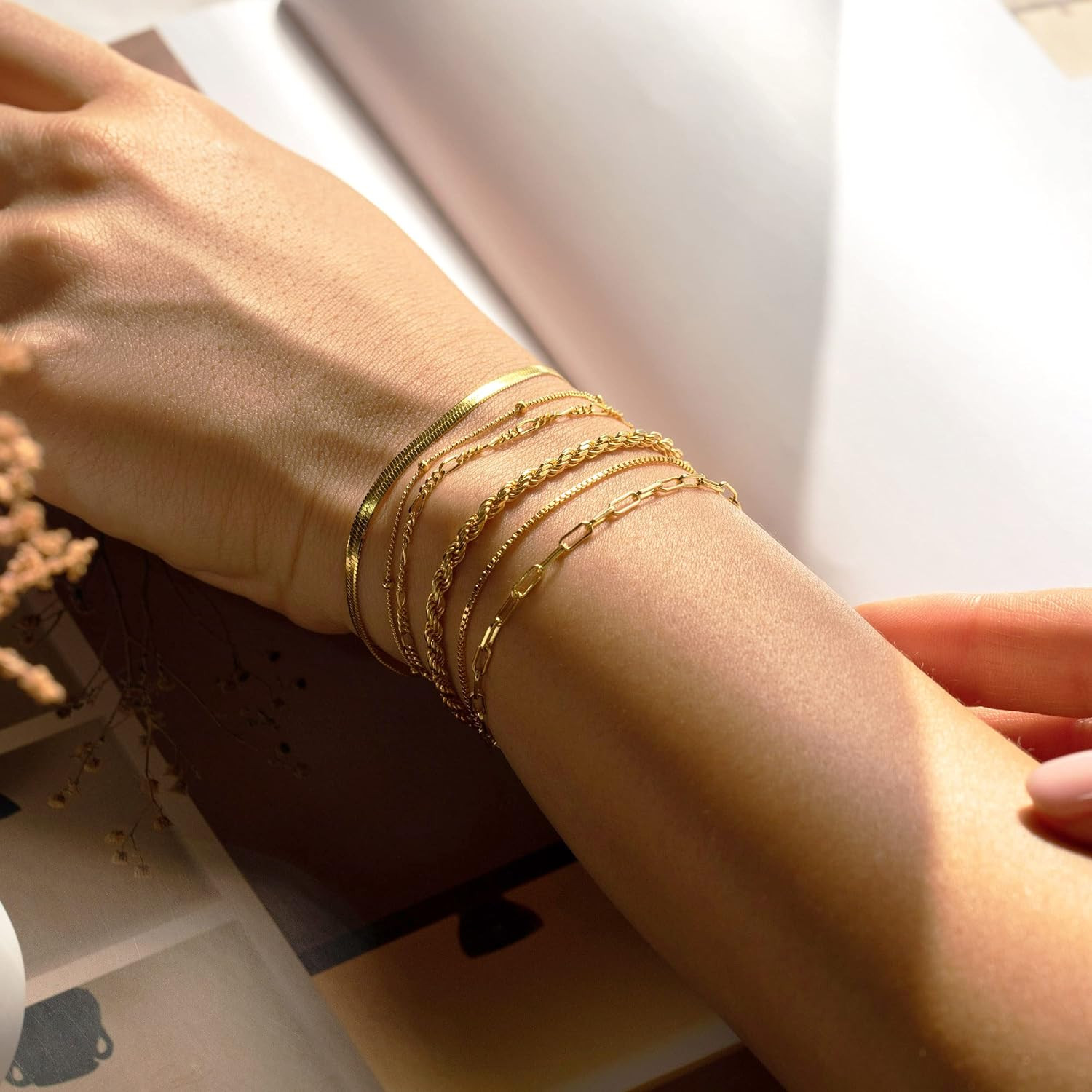 Gold Bracelets for Women Waterproof, 14K Real Gold Jewelry Sets for Women Trendy