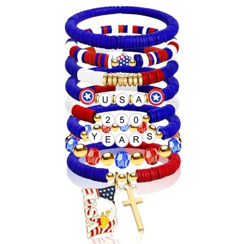 4th of July Accessories for Women Men Teens, 250th Anniversary Bracelet Blue