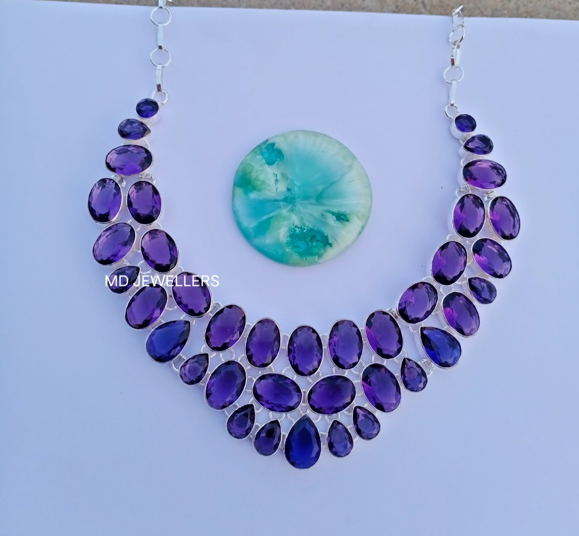 Amethyst Gemstone Necklace 925 Sterling silver Adjustable Necklace Jewelry