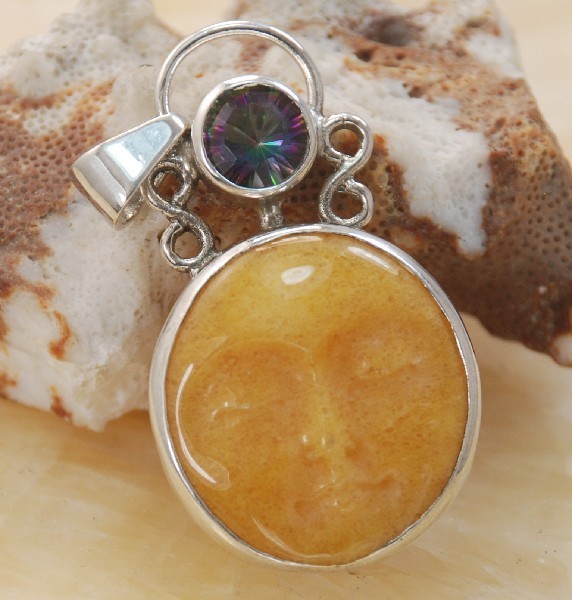 Carved Face Aventurine gemstone silver Handmade pendant Jewelry P10146