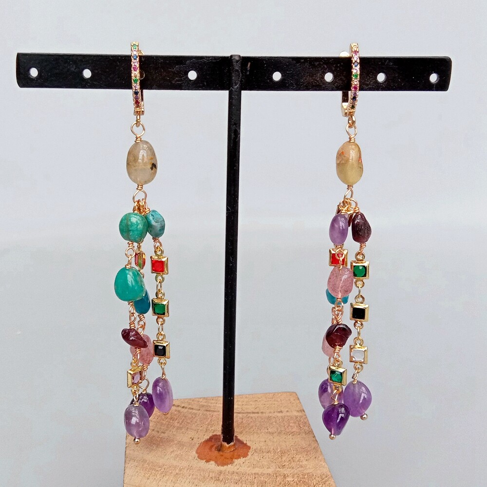 Y·YING Multi Color Gemstone Dangle Earrings Cz Pave Lever Back Girlfriend Women