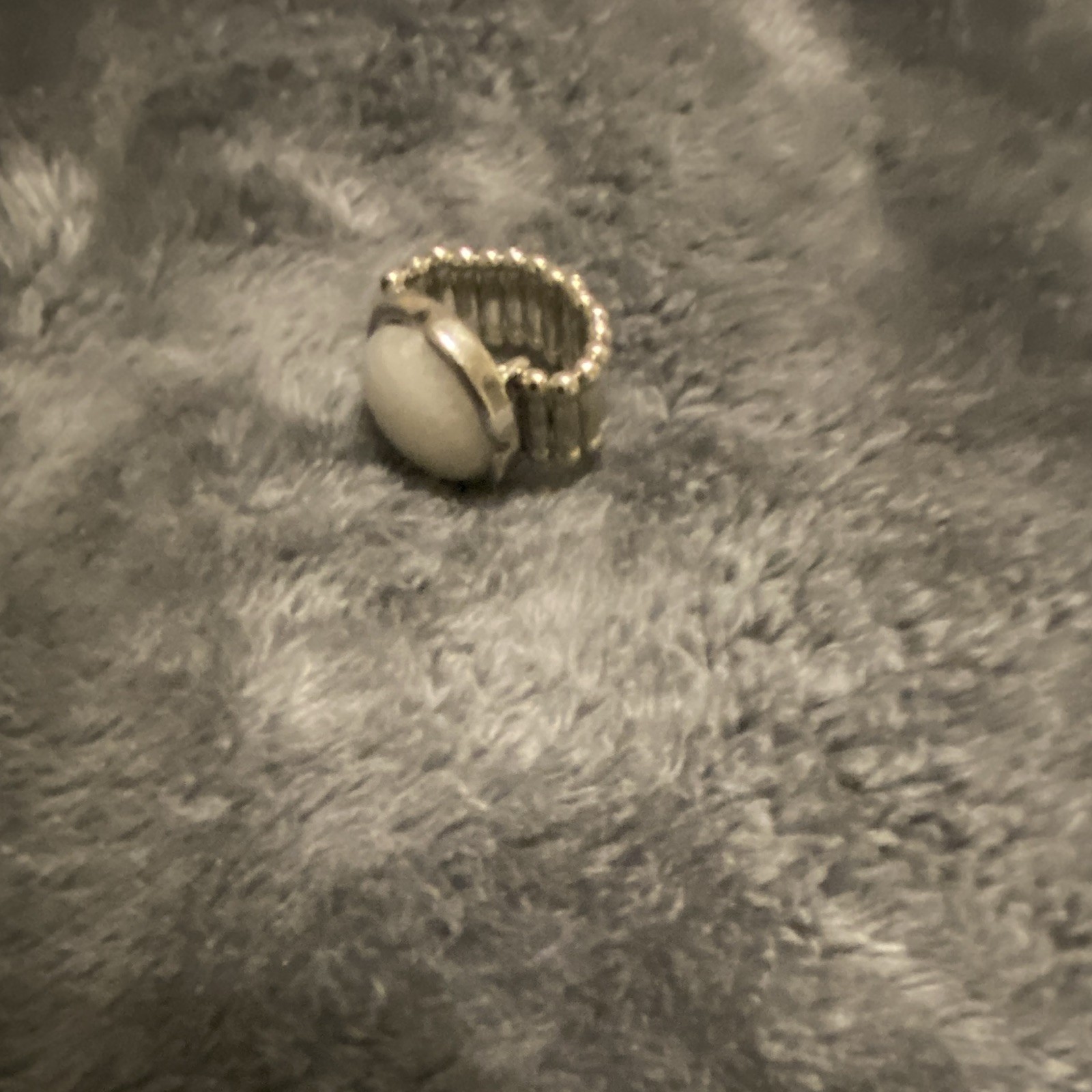 Silver Tone Metal Band Ring Size 7 Bezel Set Oval White Stone