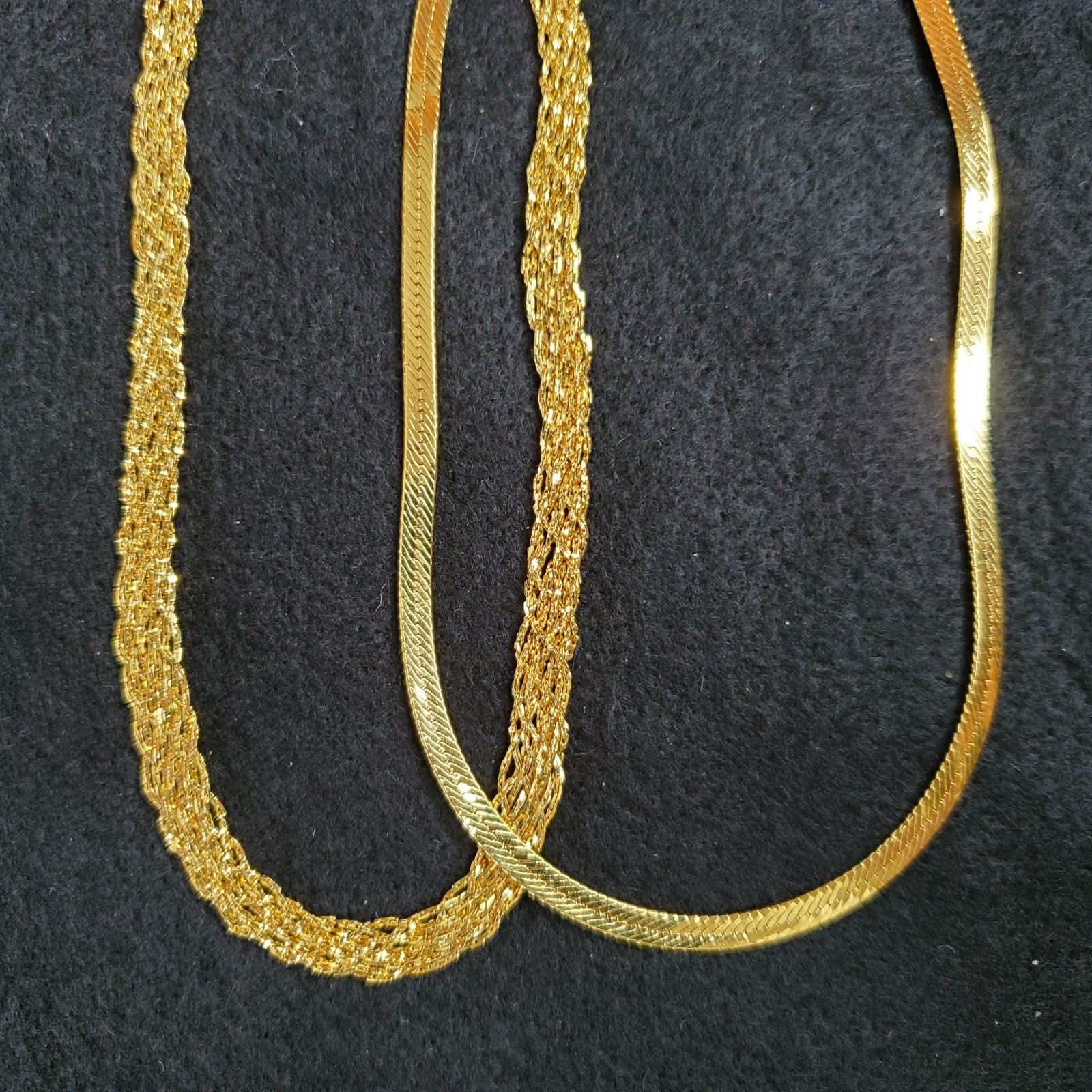 Gold Tone Chain Necklace Lot of 2 Herringbone Braided Mesh Look 18″