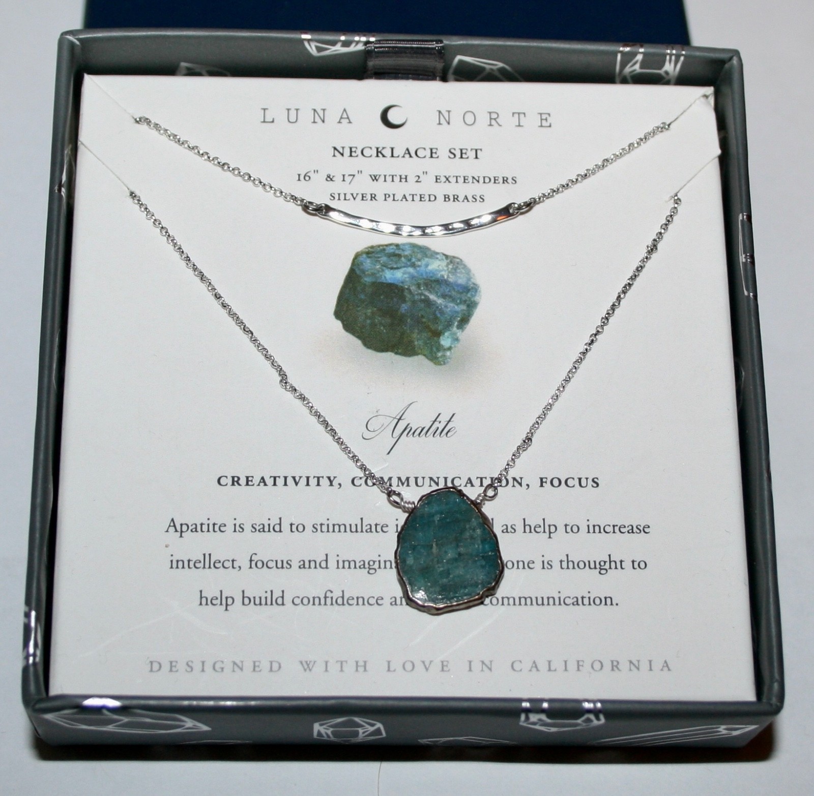 Luna Norte Apatite Necklace Set Silver Plated 16″ and 17″ with 2″ Extenders