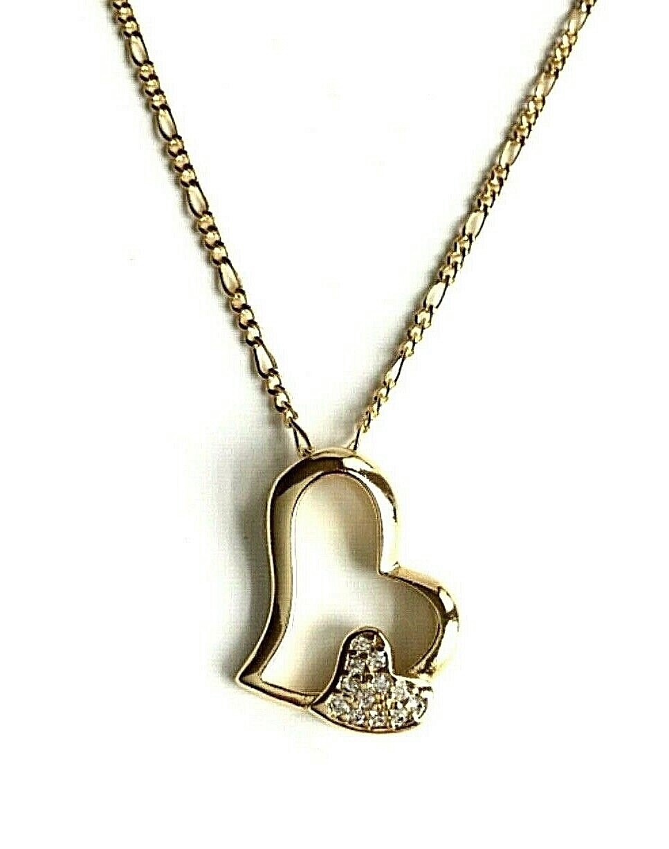 18K GOLD FILLED CZ HEART LOVE NECKLACE 18″ LONG/CADENA DE CORAZON 18″- 18x14mm